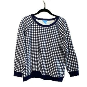 Draper James Natalie Sweatshirt Navy White Gingham Womens Size L Pullover Top